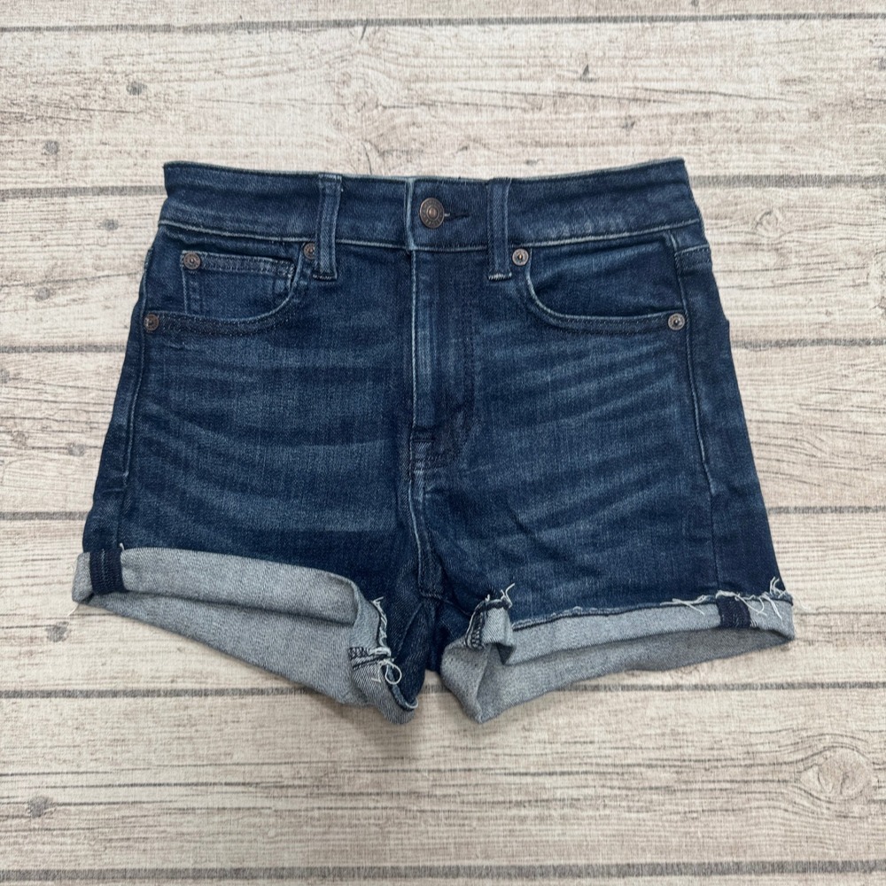 American Eagle Midi Shorts Women's 00 Blue Denim Next Level Stretch High Rise